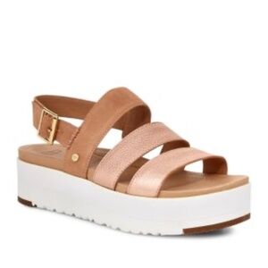 Ugg Braelynn Womens 7.5 Platform Sandal Metallic Rose Gold Buckle